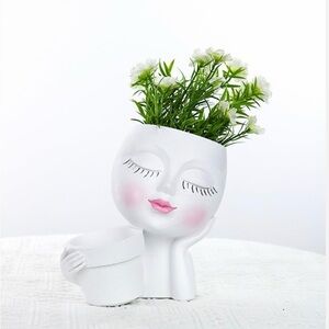 White Face Planter with Pink Accents